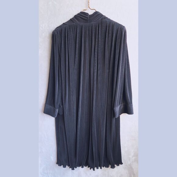 Vtg VIRGINIE PARIS Black Micropleat Jacket Size 2X-3X Longline Plisse Lettuce - Picture 4 of 10